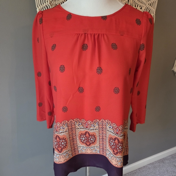 Maeve Tops - Maeve Orange Patterned Blouse